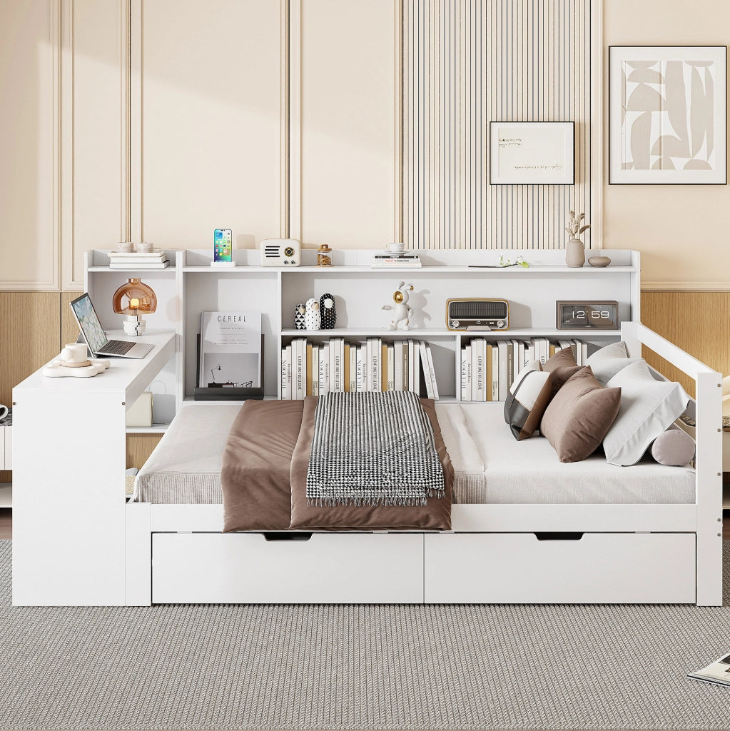 Letto matrimoniale 140x200 con scrivania e cassetti bianco