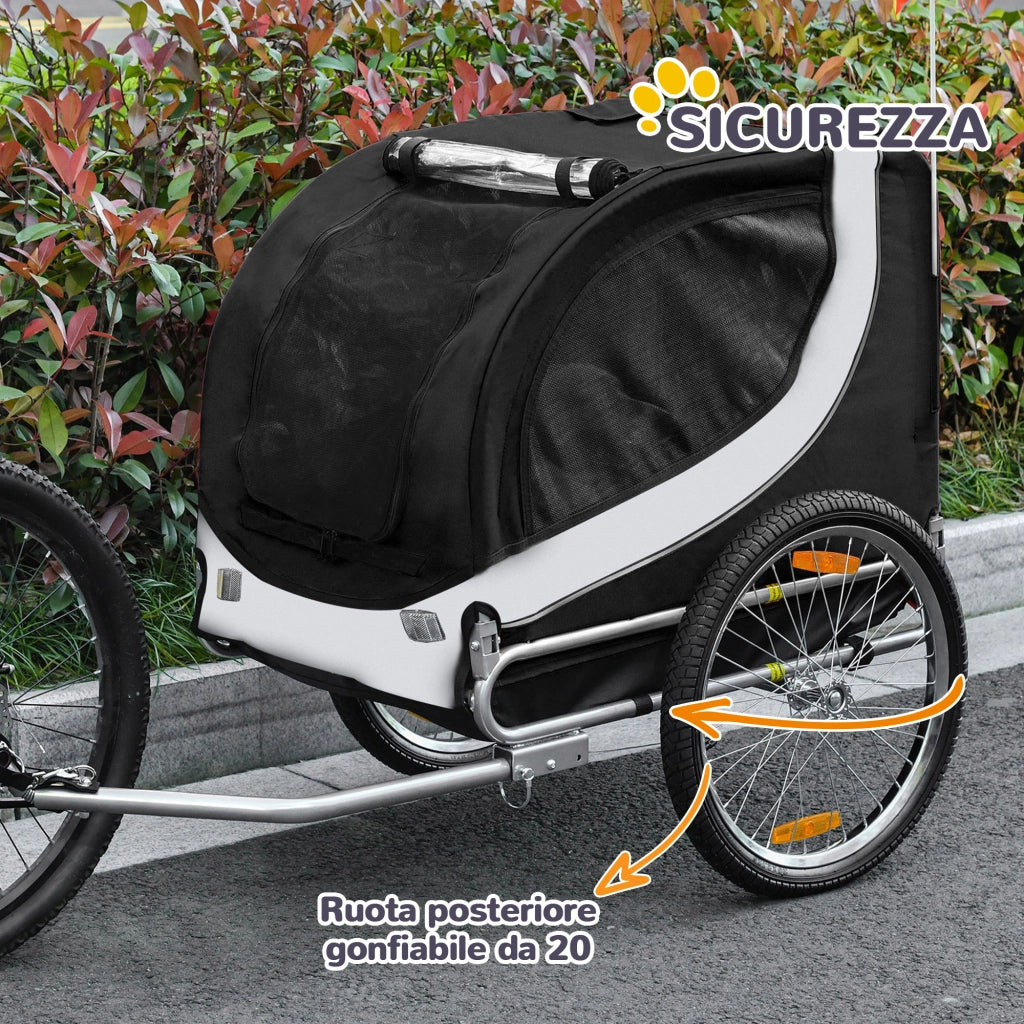 Rimorchio Bici per Cani ¨C zephmum ¨C Bianco e Nero 130x73x90 cm