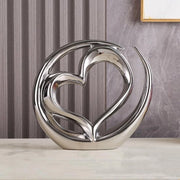 Decorazione artistica a forma di cuore, scultura ceramica moderna, adatta per sala da pranzo, soggiorno, ufficio, mobile TV o punto focale. (Argento)