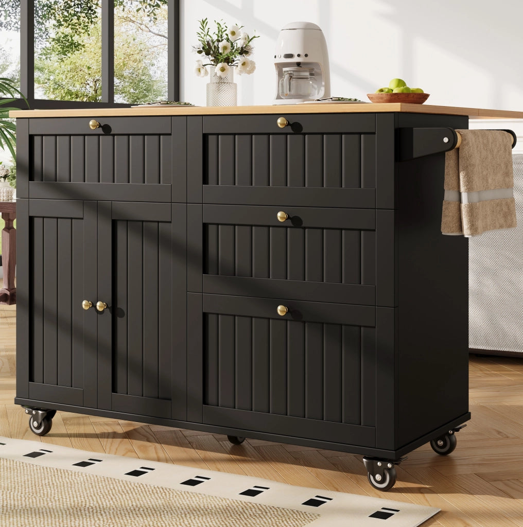 Isola da cucina 133x70x88 cm nera con contenitore modulare e ruote