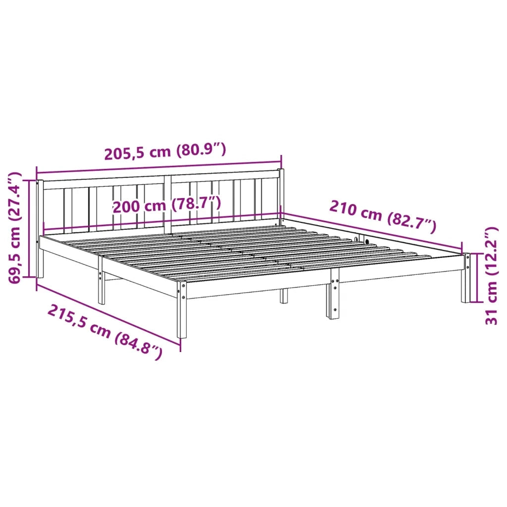 Letto Extra Lungo senza Materasso Bianco 200x210 cm in Pino 852441