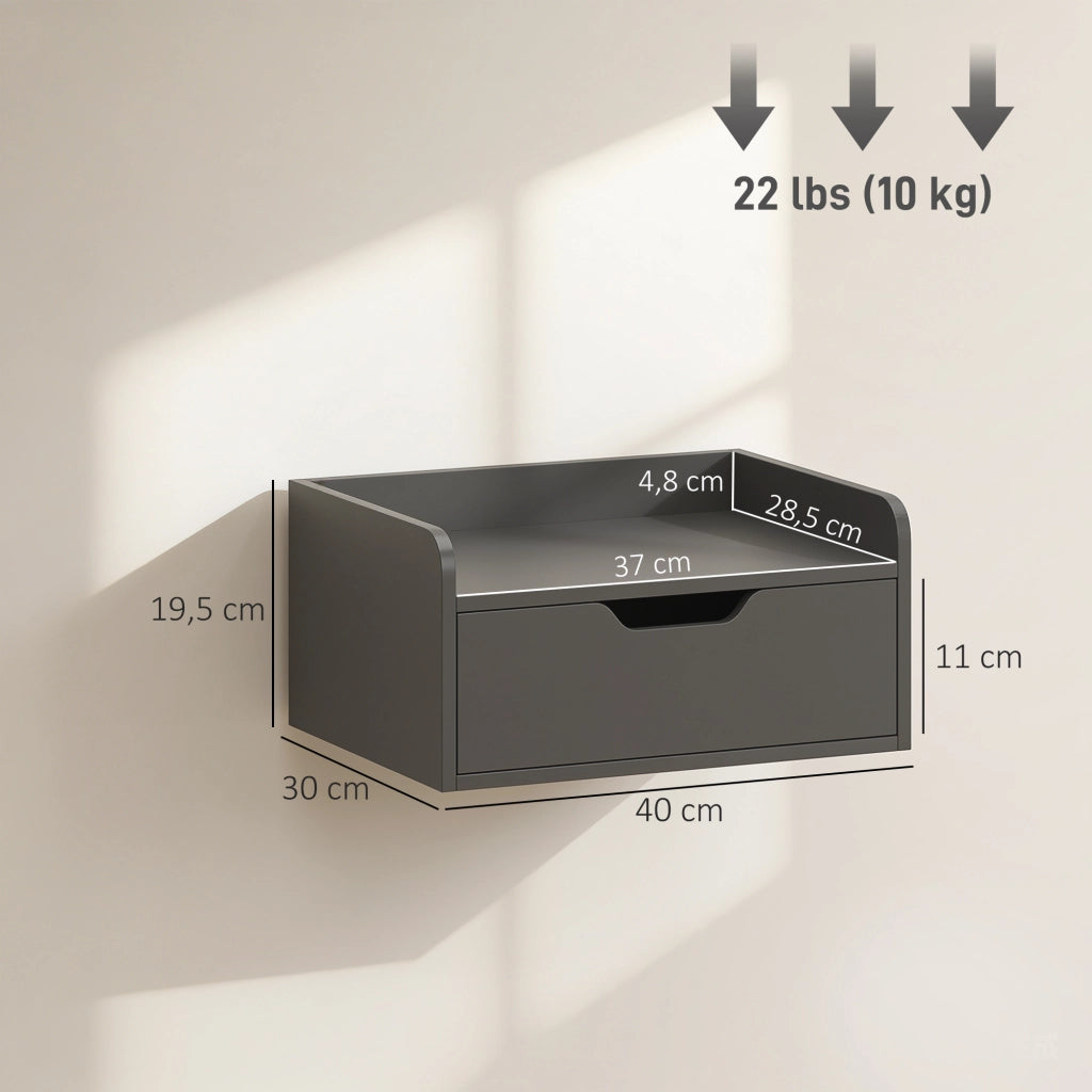 Set di 2 Tavolini da Notte a Parete con Cassetto per Camera da Letto ¨C zephmum ¨C 40x30x19,5 cm Nero