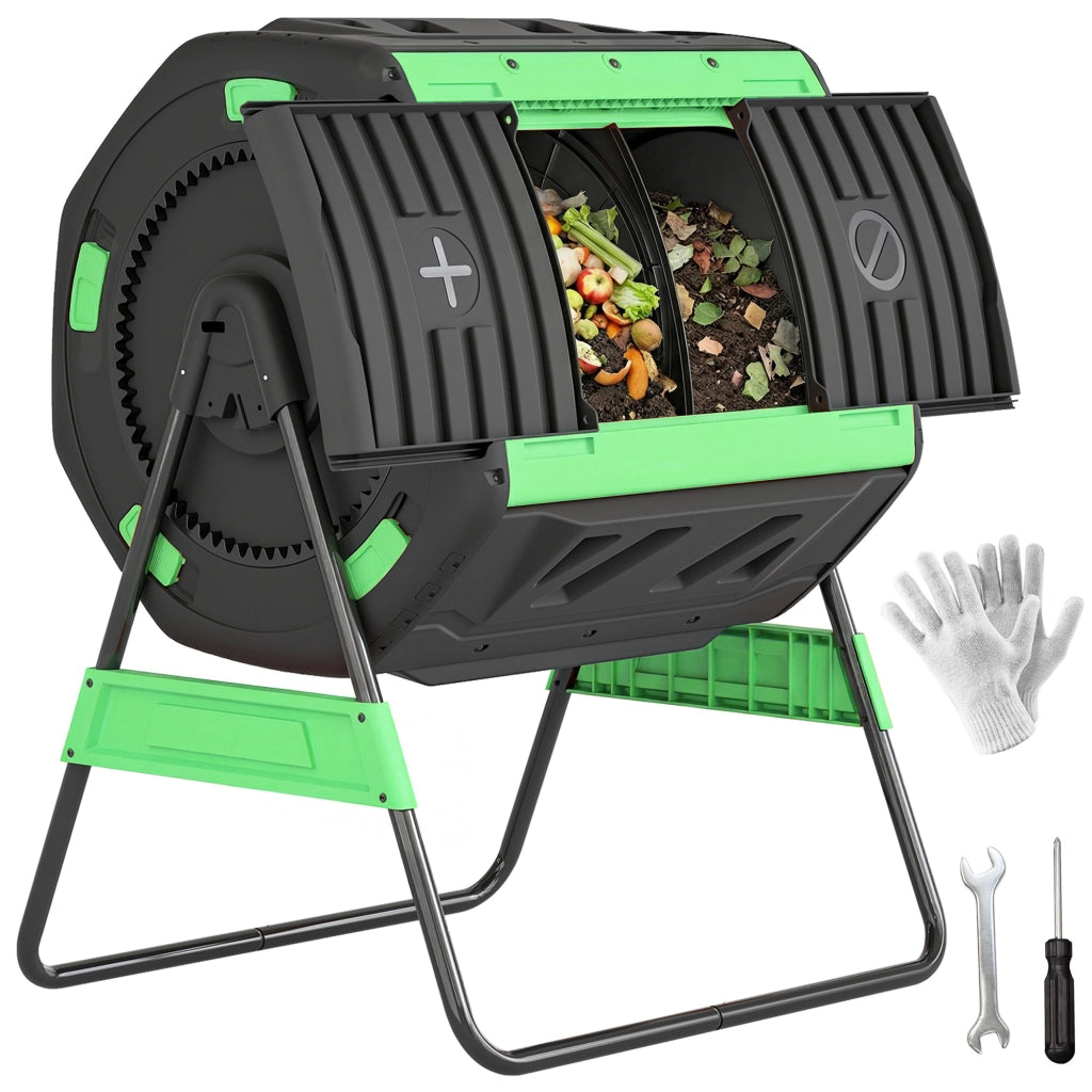 Compostiera Rotante 200L ¨C Xylo ¨C Verde con Ventilazione e Base Metallo