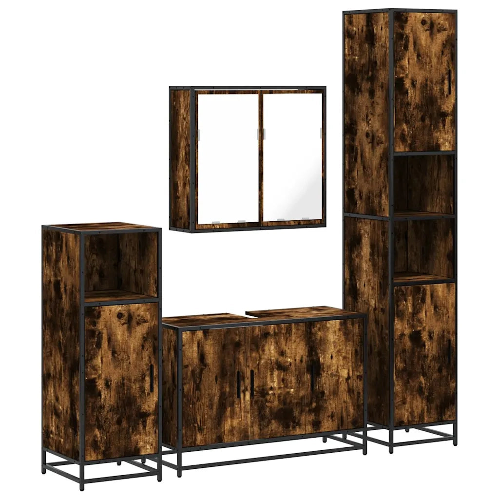 Set Mobili da Bagno 4 pz Rovere Fumo in Legno Multistrato
