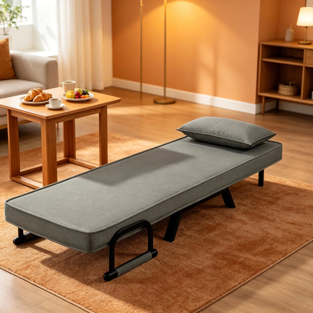 SEDIA LETTO 3 IN 1 65x78x75 cm Grigio in lino, metallo e schiuma