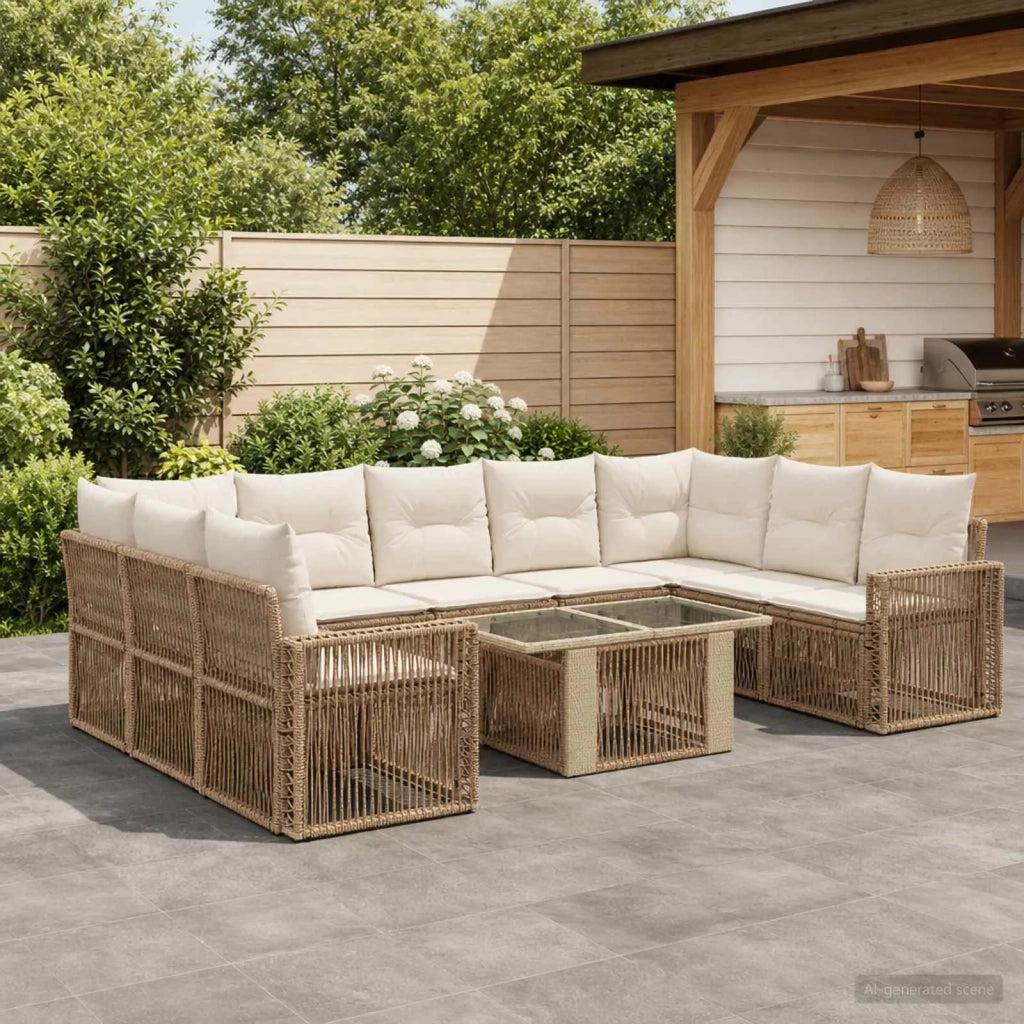 Set Divano da Giardino 10 pz Beige e Bianco Crema polyrattan 3436839