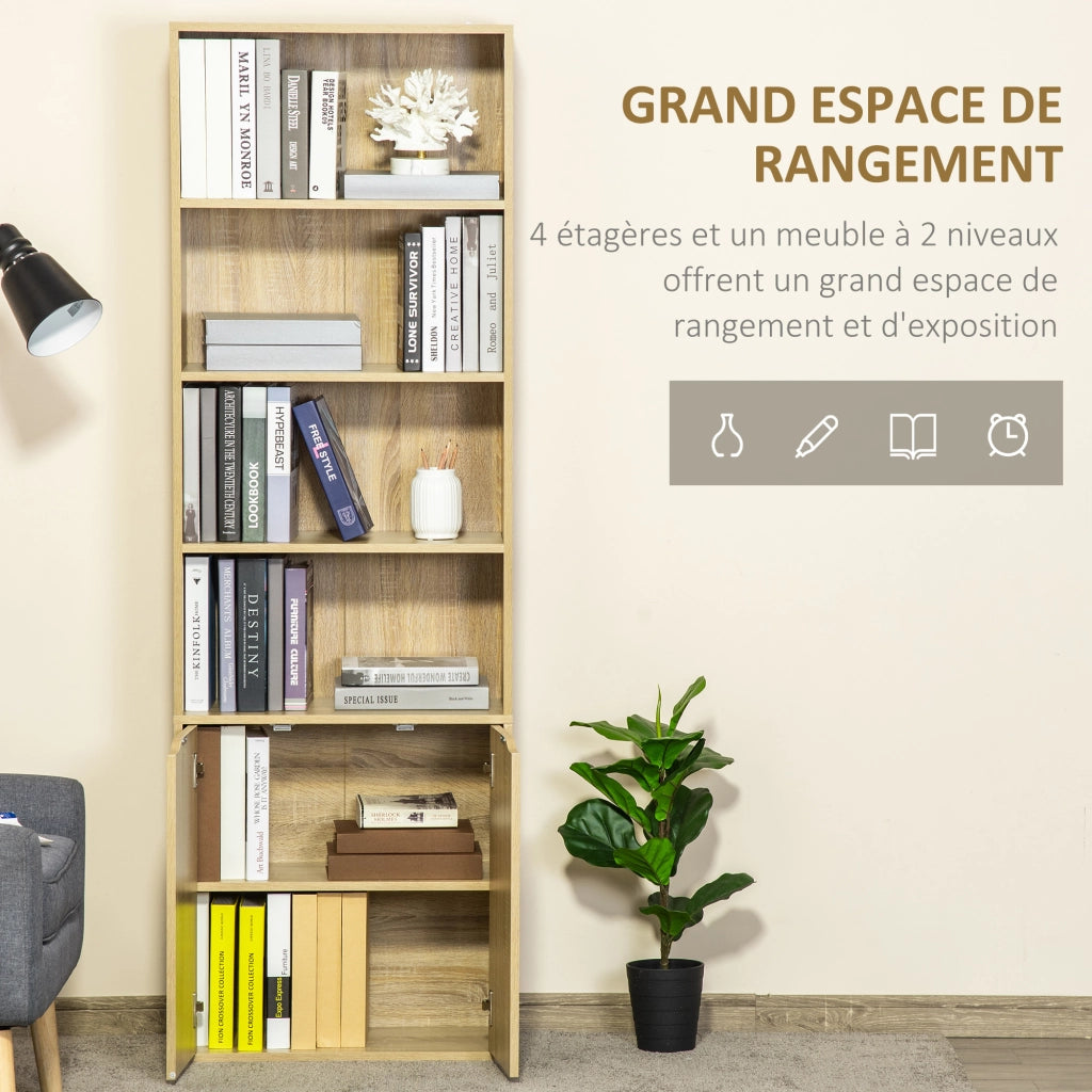 Libreria con ante e scaffali aperti ¨C Zephmum ¨C Legno naturale 59x29x180 cm