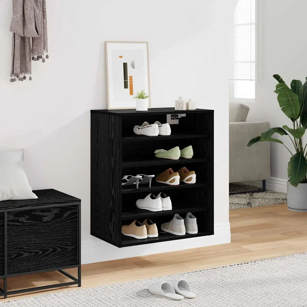 Mobile per scarpe Rovere Nero 60 x 35 x 70 cm Legno multistrato 862683