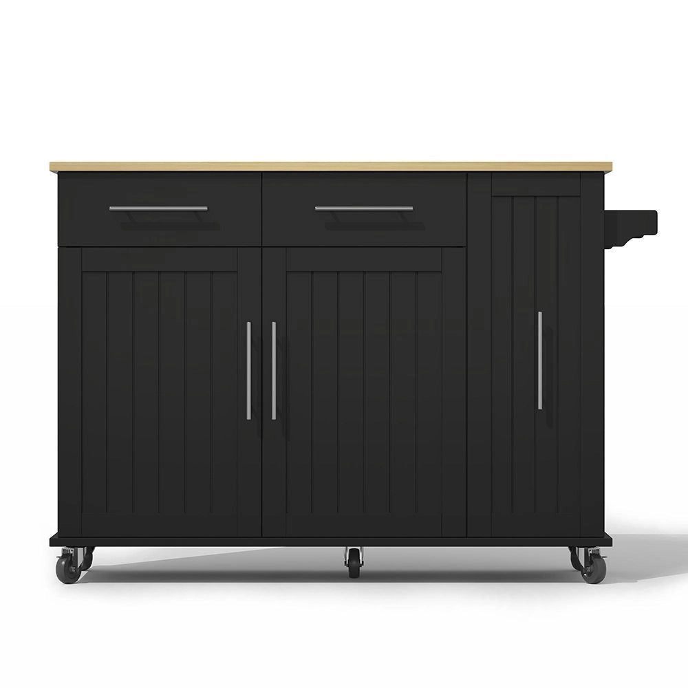Isola cucina con ribalta - Xylo - Carrello scorrevole 3 livelli, 2 cassetti, porta-asciugamani, nero