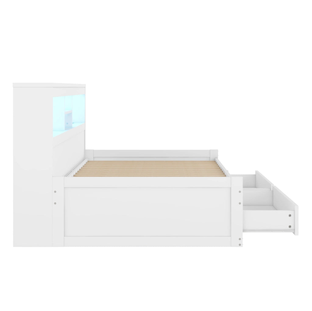 Divano letto 90x200 cm con LED e USB; prese e 2 cassetti truciolare bianco (Senza materasso)