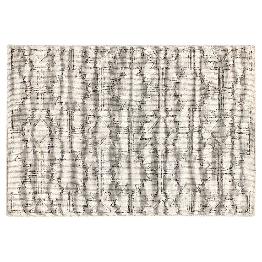 Tappeto beige e nero lana 140 x 200 cm fatto a mano motivo geometrico boho soggiorno camera da letto