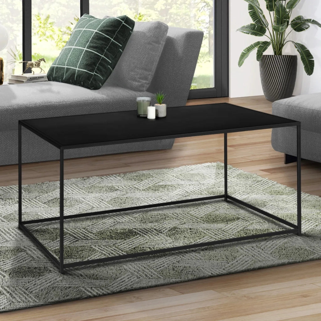 IDMarket - Tavolino DAVIS 113 cm in metallo nero opaco design industriale