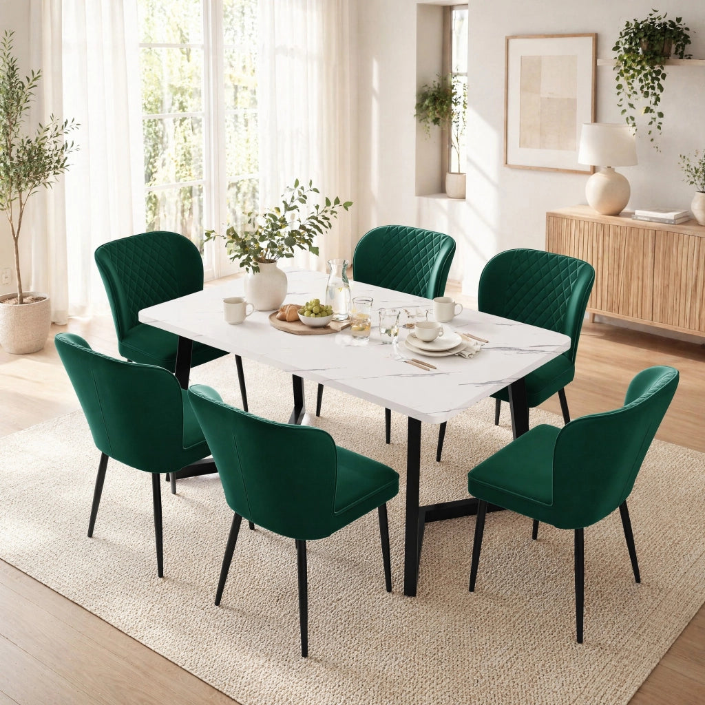 SEDIA da pranzo in velluto verde Set da 6 pezzi