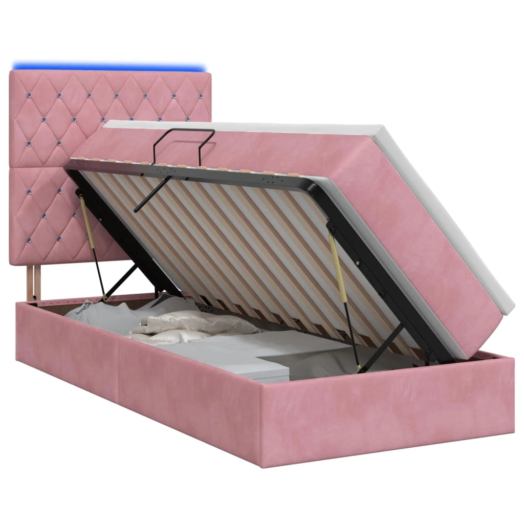 Letto con contenitore LED e materasso Rosa 90 x 190 cm Velluto 3460043
