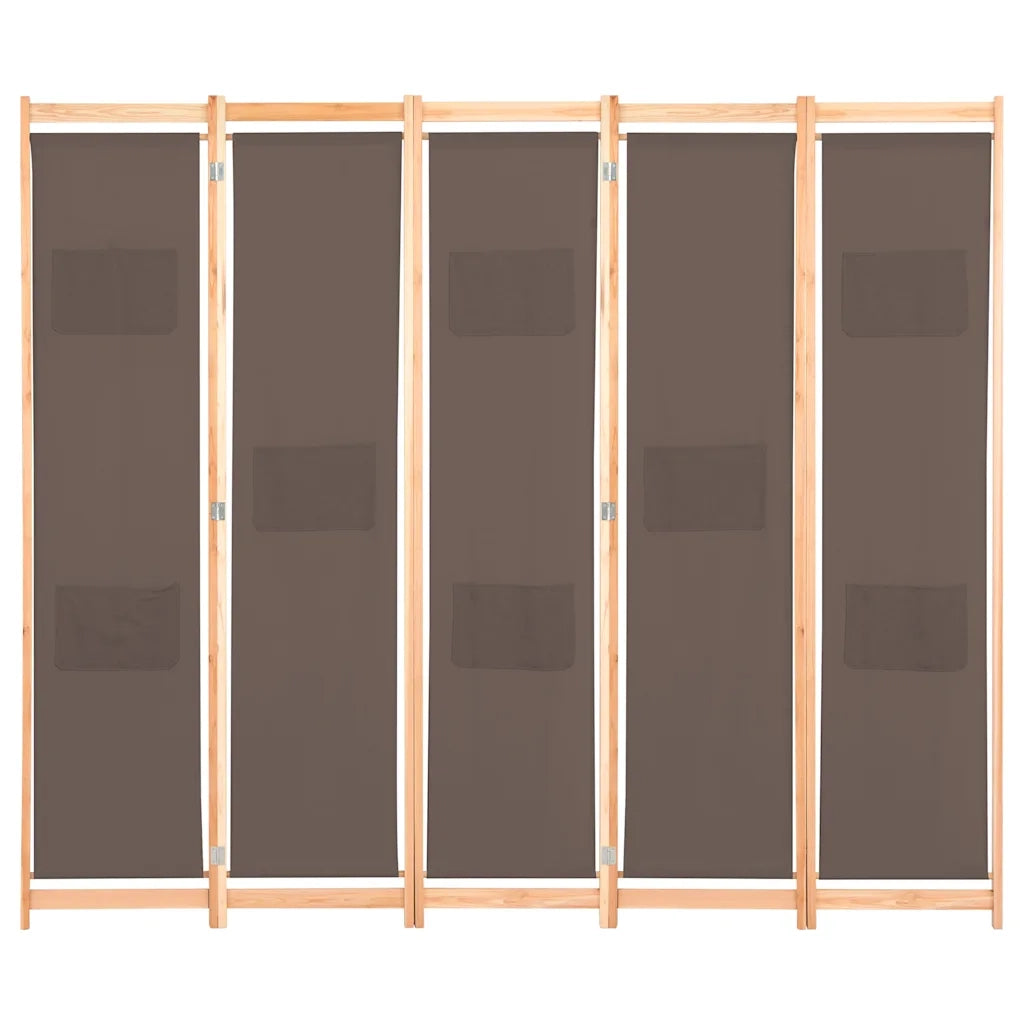 Divisorio a 5 Pannelli-Set di 5 pannelli Paravento Marrone 200x170x4 cm in Tessuto
