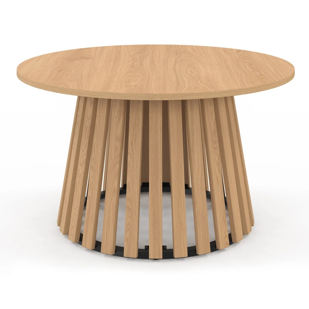 IDMarket - Tavolino rotondo CARMEN 70 cm con gambe a doghe in legno e piano in legno