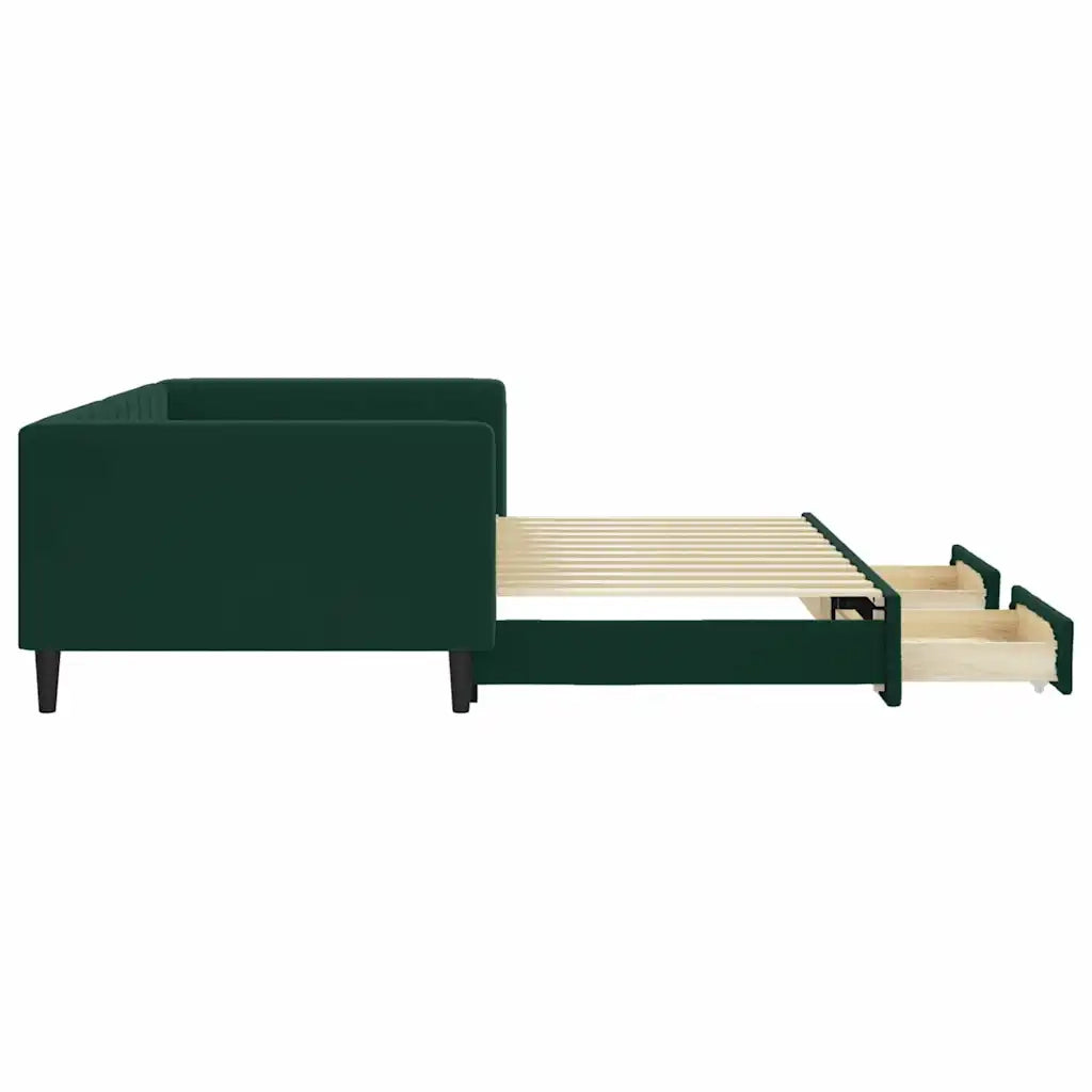 Divano Letto Estraibile Cassetti Verde Scuro 100x200cm Velluto