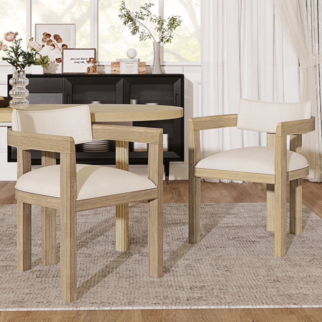 Sedie da Pranzo in Legno Massello ¨C MINIMAL ¨C Tessuto Lino, Naturale, Stile Moderno