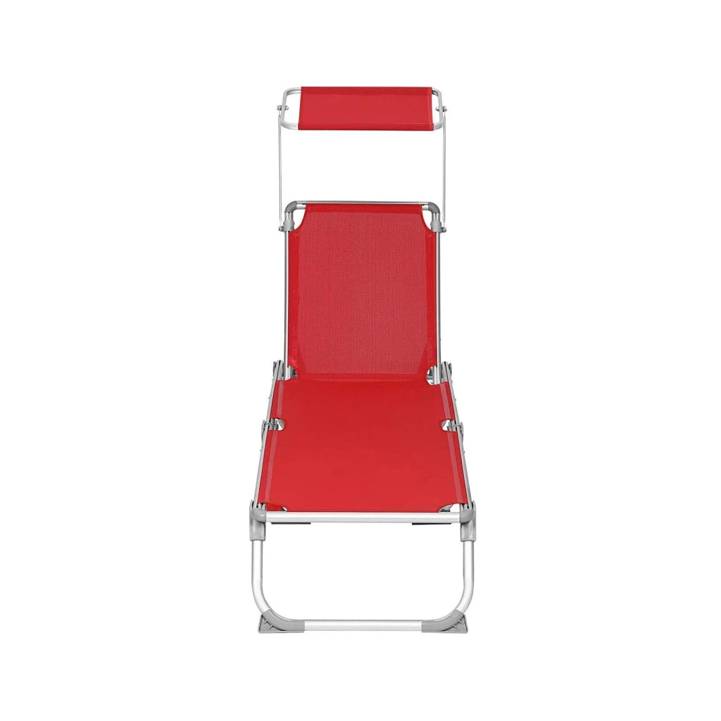 Lettino prendisole reclinabile sedia a sdraio pieghevole in alluminio con tessuto in textilene cuscino parasole regolabile 193 x 67 x 32 cm portata 250 kg (rosso) 12_0001670