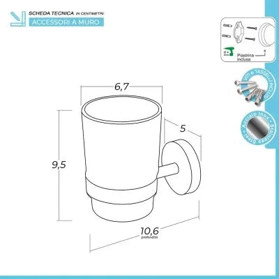 Set accessori a muro 6 pezzi in acciaio inox satinato e viti incluse  Galassia
