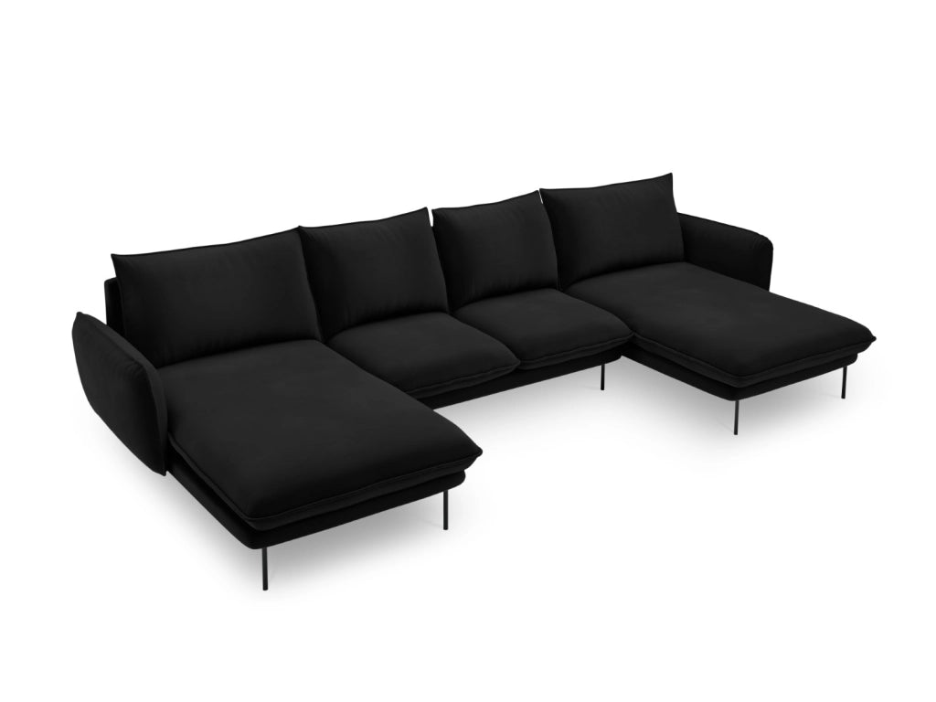 Cosmopolitan Design - Divano panoramico "Vienna" 6 posti in velluto nero 