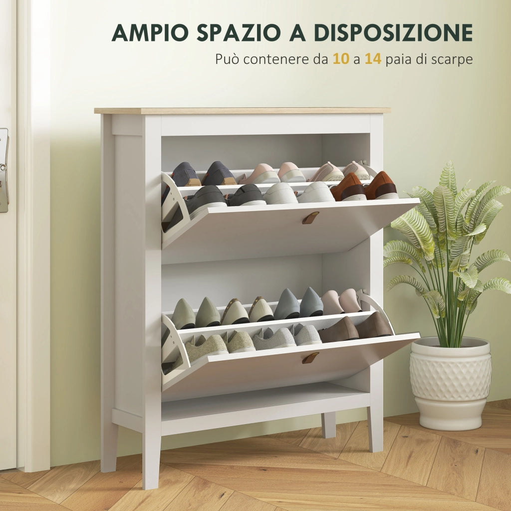 Scarpiera con 2 Cassetti e Ripiani Regolabili ¨C zephmum ¨C Bianco, MDF, 80x24x95.5cm