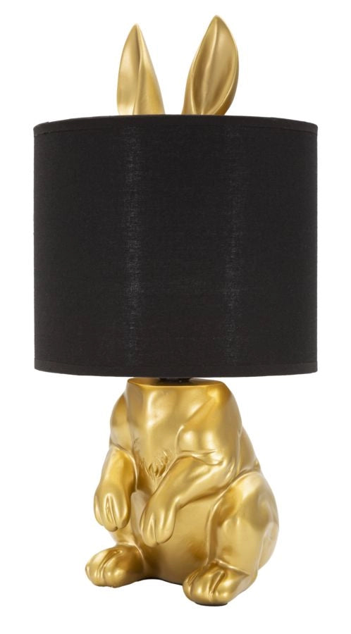 Lampada da Tavolo Coniglio Ø20x43 cm in Resina e Ferro e Carta e Tessuto Oro e Nero