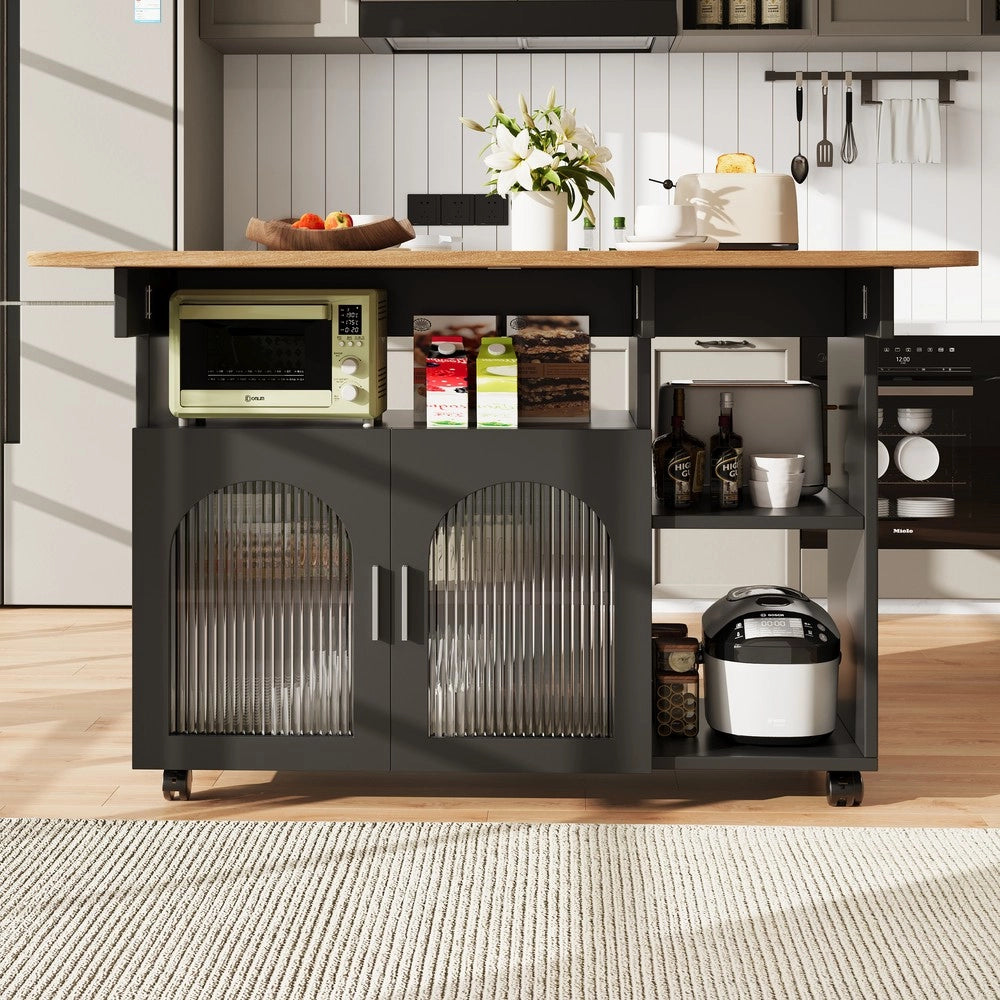 Isola Cucina Multifunzionale con Buffet ¨C Xylo ¨C Nero, Effetto Legno