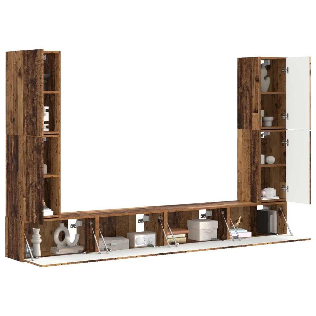 Set mobile TV 8 pz-Credenza per TV Legno vecchio Legno multistrato