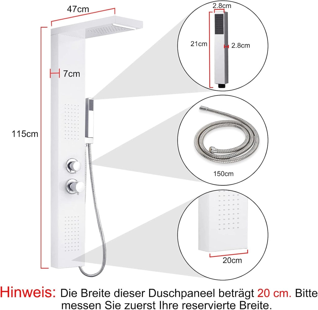 Colonna Doccia Pannello Doccia Multifunzione 4 in 1 in Acciaio Inox 304 con Doccia a Pioggia Doccetta Doccia Idromassaggio Doccia a Cascata, Bianco