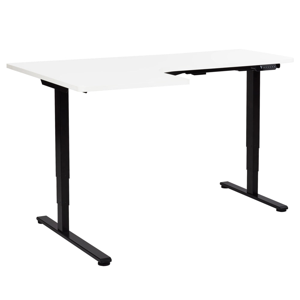 Scrivania elettrica regolabile a forma di L 160 x 59 cm Piano bianco e nero lato sinistro stile moderno