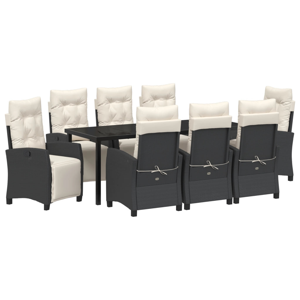 Set da pranzo da giardino da 9 pezzi in polyrattan nero