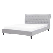 Letto a doghe Tessuto in poliestere grigio Gambe in legno imbottite Testiera capitonné 160 x 200 cm Design moderno
