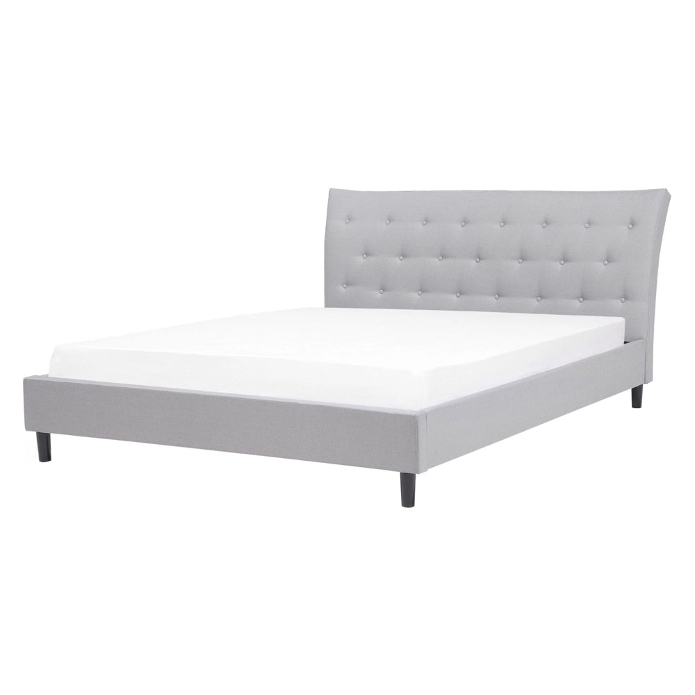 Letto a doghe Tessuto in poliestere grigio Gambe in legno imbottite Testiera capitonné 160 x 200 cm Design moderno