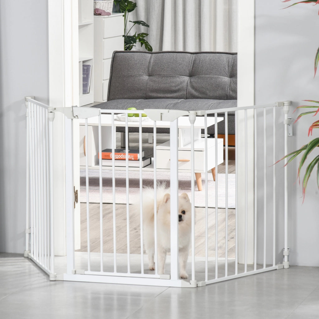 Barriera estensibile a forbice con porta a chiusura automatica per scale e ambienti in metallo bianco 180 × 3 × 74,5 cm