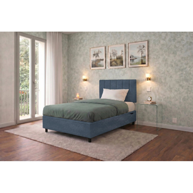 Letto imbottito Piazza e mezzo 120x200 cm Vertical - Contenitore,Microfibra,Blu