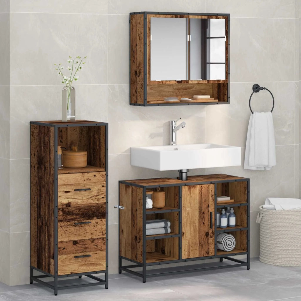 Set di mobili per il bagno con cassetto 3 pcs Legno vecchio 3402563