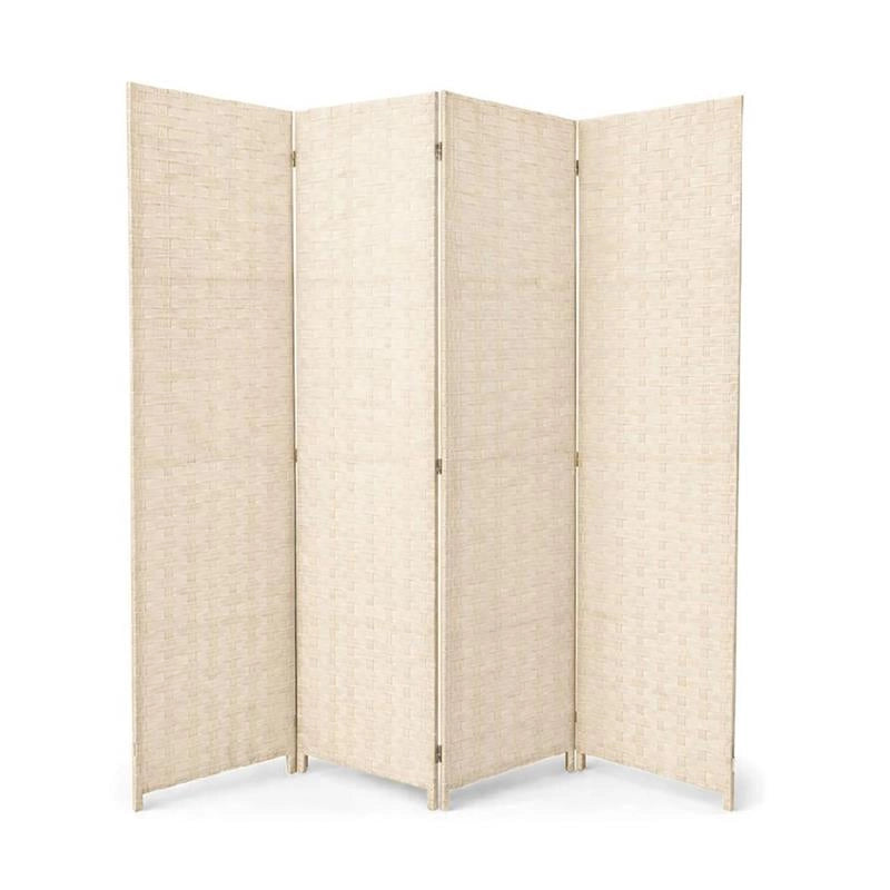 SEPARE' CON QUATTRO PANNELLI IN PLASTICA BEIGE CON STRUTTURA IN LEGNO MISURE: 180X180 CM
