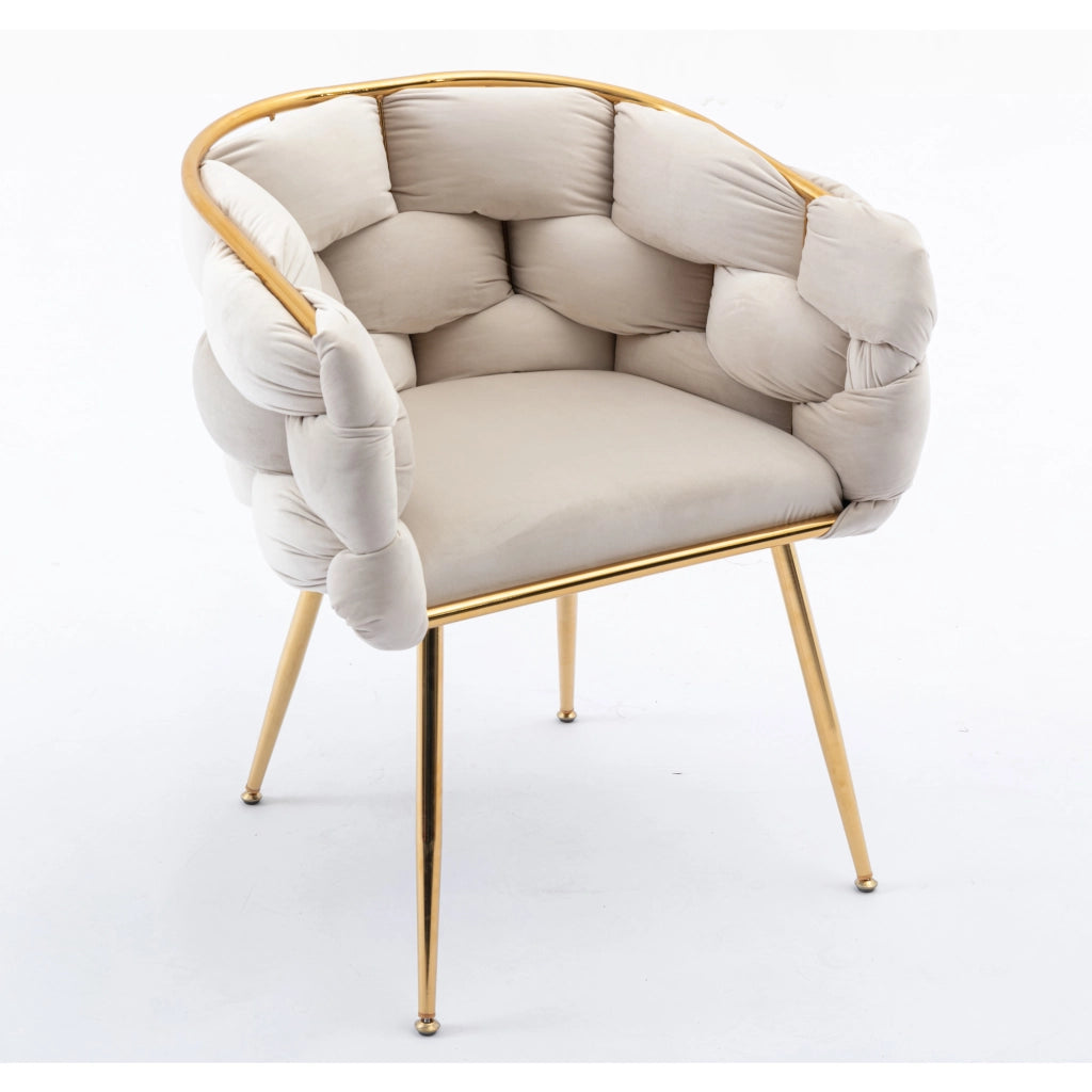 Sedia accento moderna in velluto beige con struttura in metallo, 2 pezzi