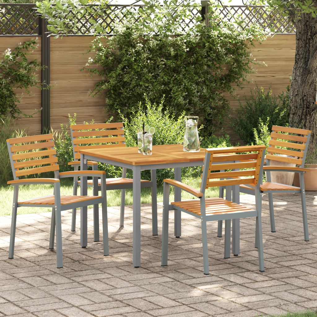 Set di 4 Sedie da Giardino Grigie in Legno Massello di Acacia e Acciaio