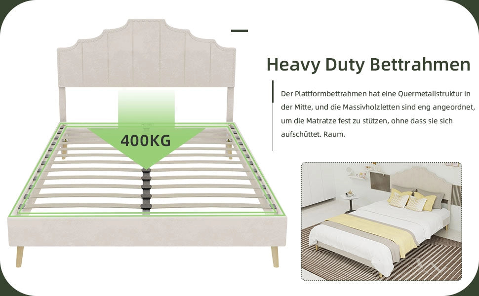 Letto imbottito con testiera ¨C Minimal ¨C beige velluto 140x200 cm