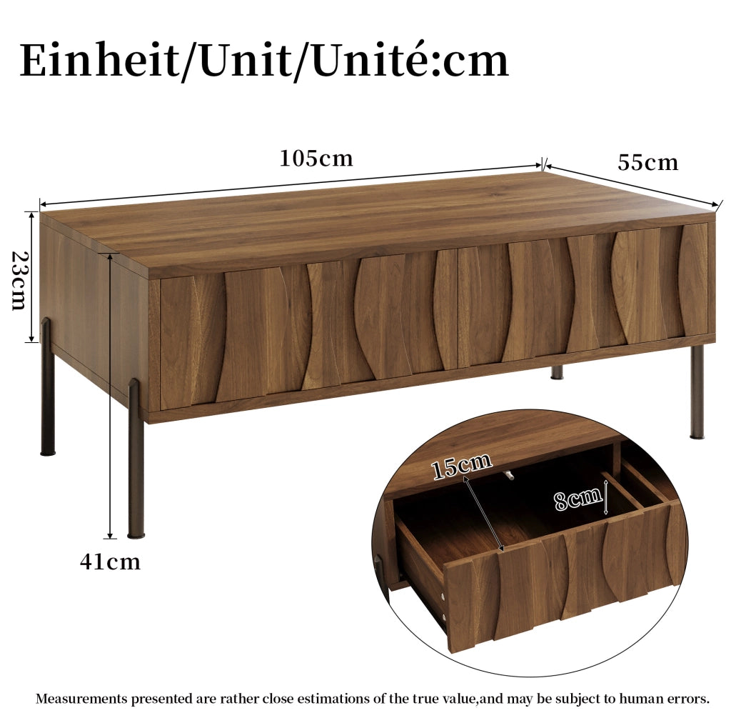 Tavolino da salotto 105x55x41 cm con 2 cassetti; MDF e pannello truciolare colore naturale