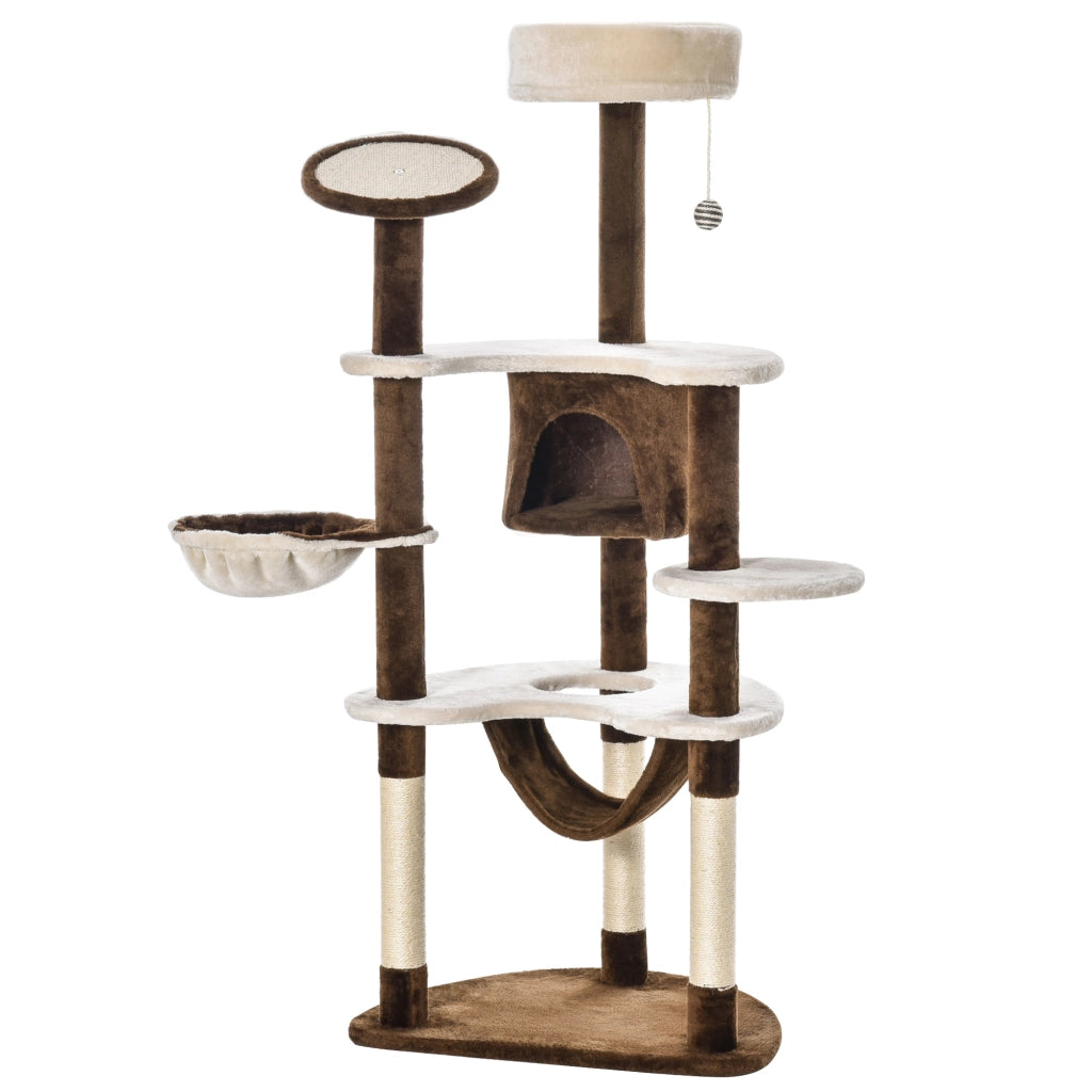 Albero tiragraffi per gatti con tana e amaca ¨C zephmum ¨C marrone 65x50x153 cm
