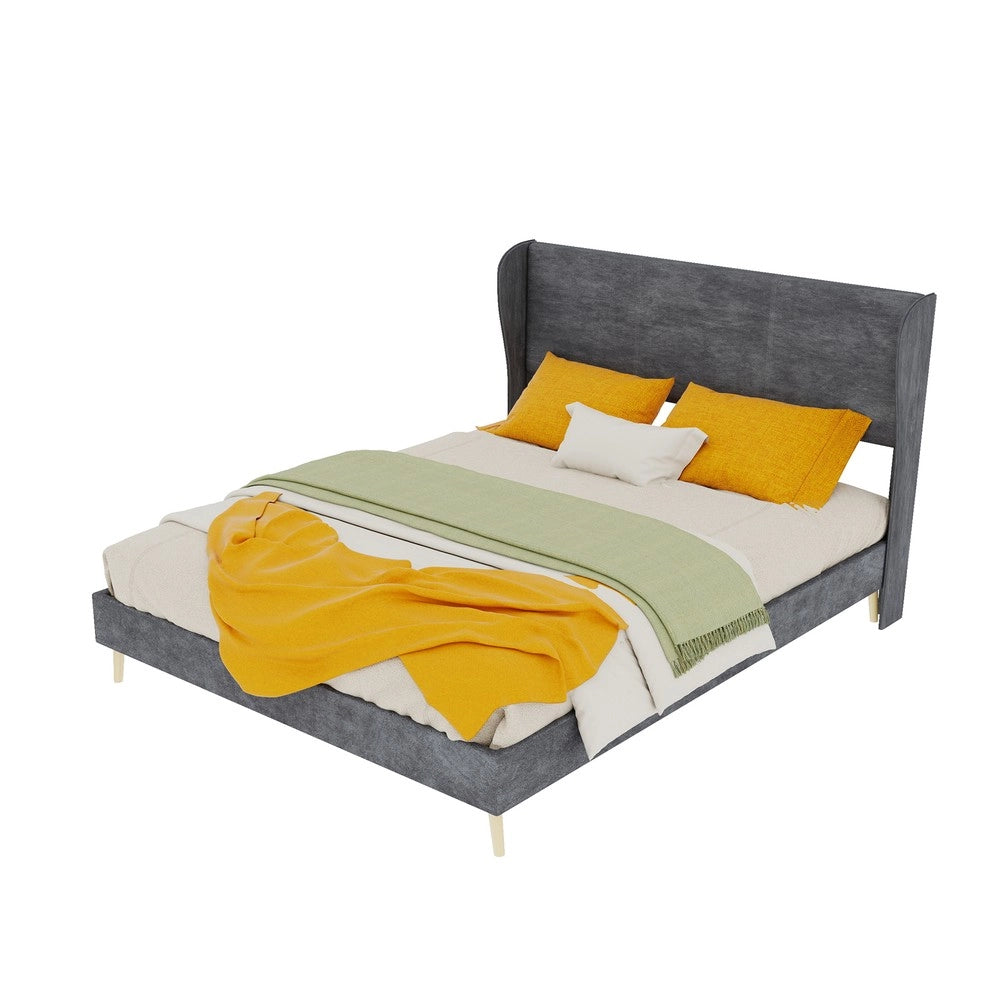 Letto Imbottito con Testiera Morbida ¨C MINIMAL ¨C Grigio, 140x200, con Materasso