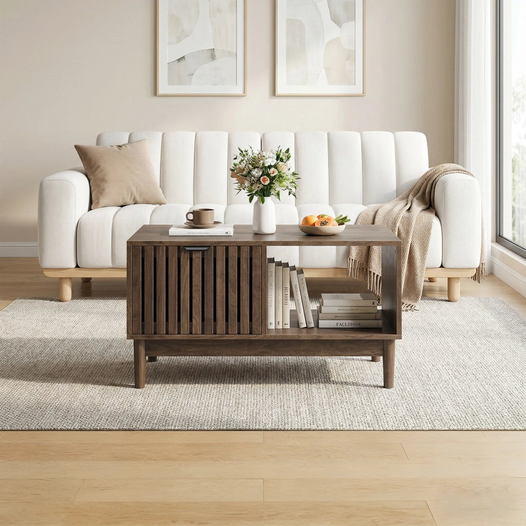TAVOLO DA SALOTTO 80x50x45 cm Noce in MDF con gambe in legno massello