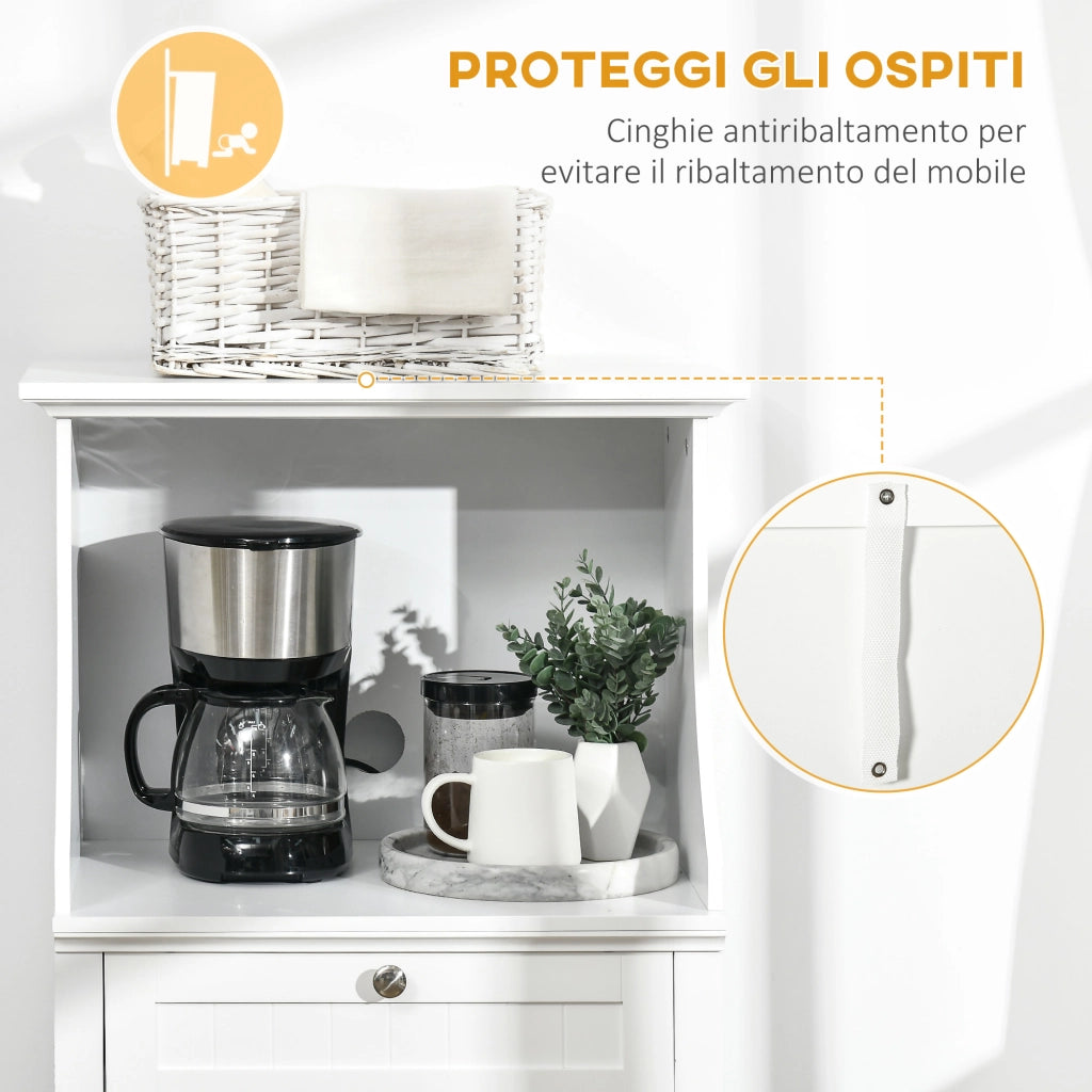 Mobile Cucina per Microonde con Cassetto e Armadietto 2 Ante. 60x40x122.5 cm. Bianco
