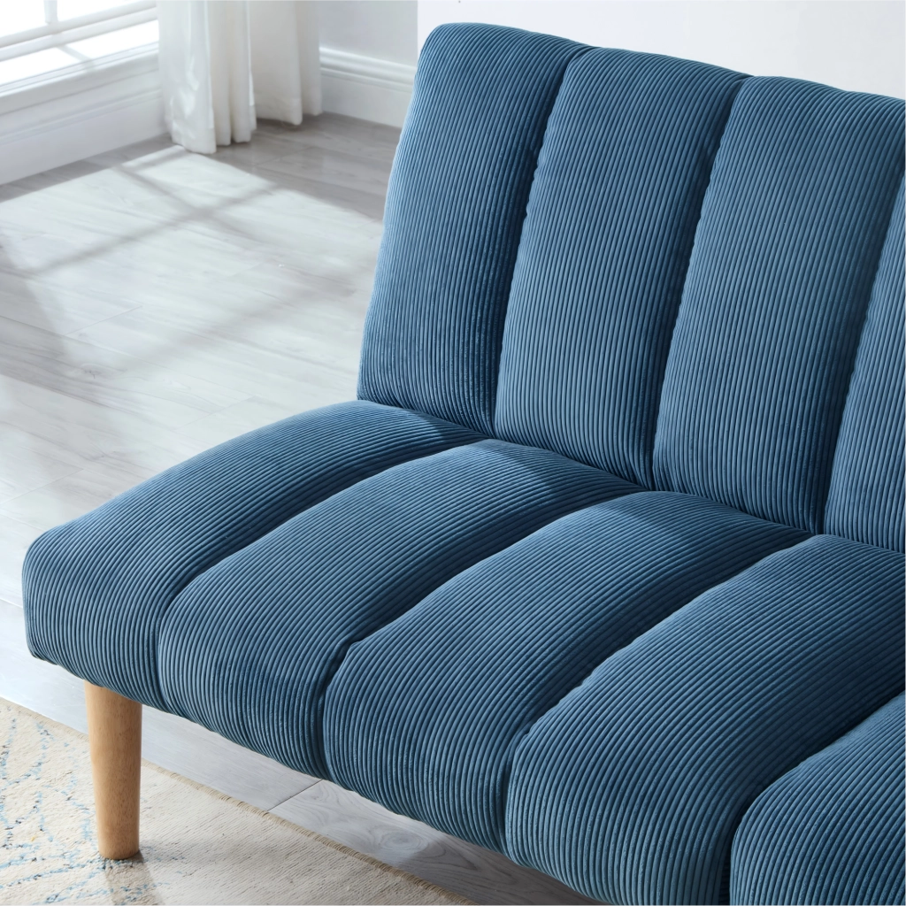 Divano letto 2 posti con schienale regolabile in 3 posizioni trasformabile in letto salvaspazio in corduroy blu
