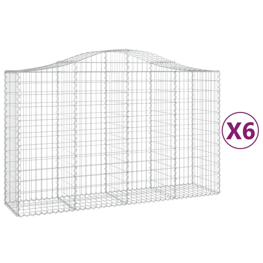 Cestini gabbioni recinzione a gabbia muro di contenimento ad arco 6 pezzi 200 x 50 x 120/140 cm ferro zincato argento 02_0040998