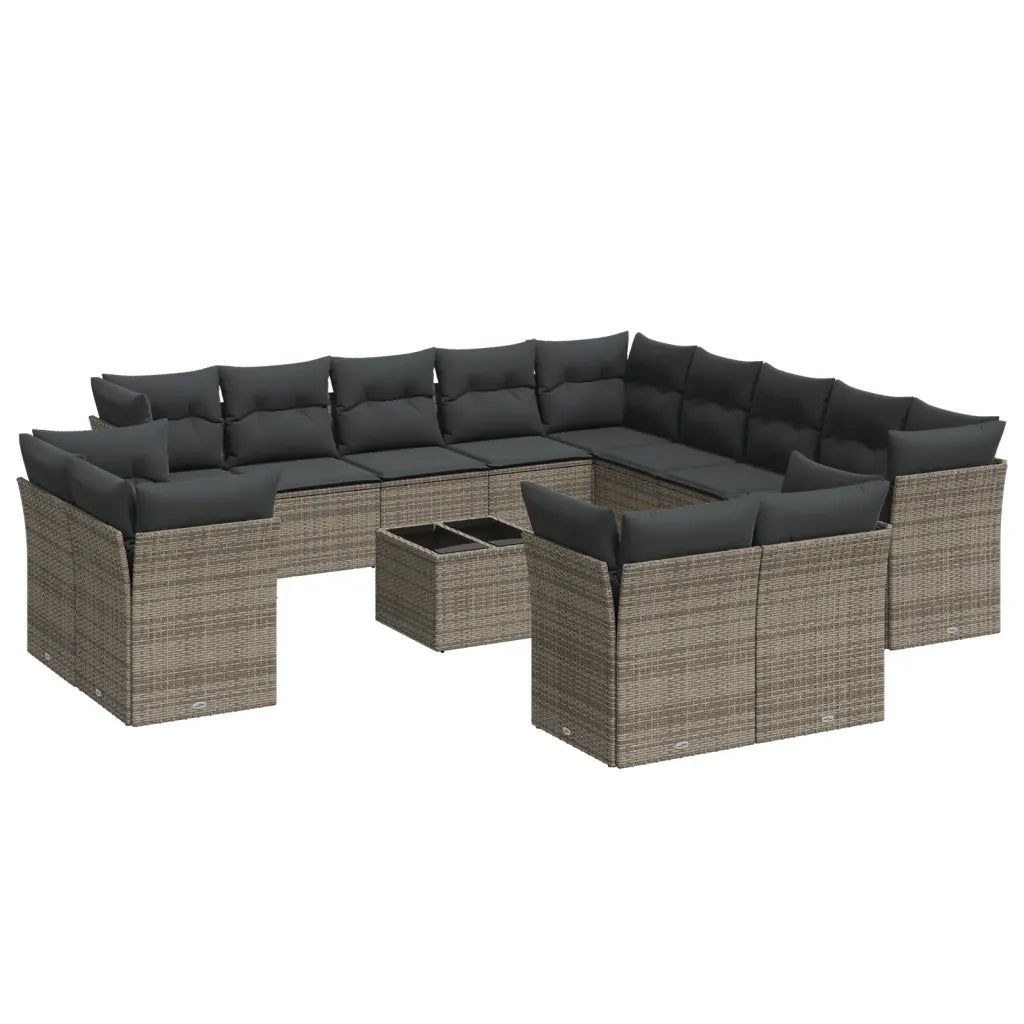 Set Divani da Giardino 14pz con Cuscini in Polyrattan Grigio 3218560
