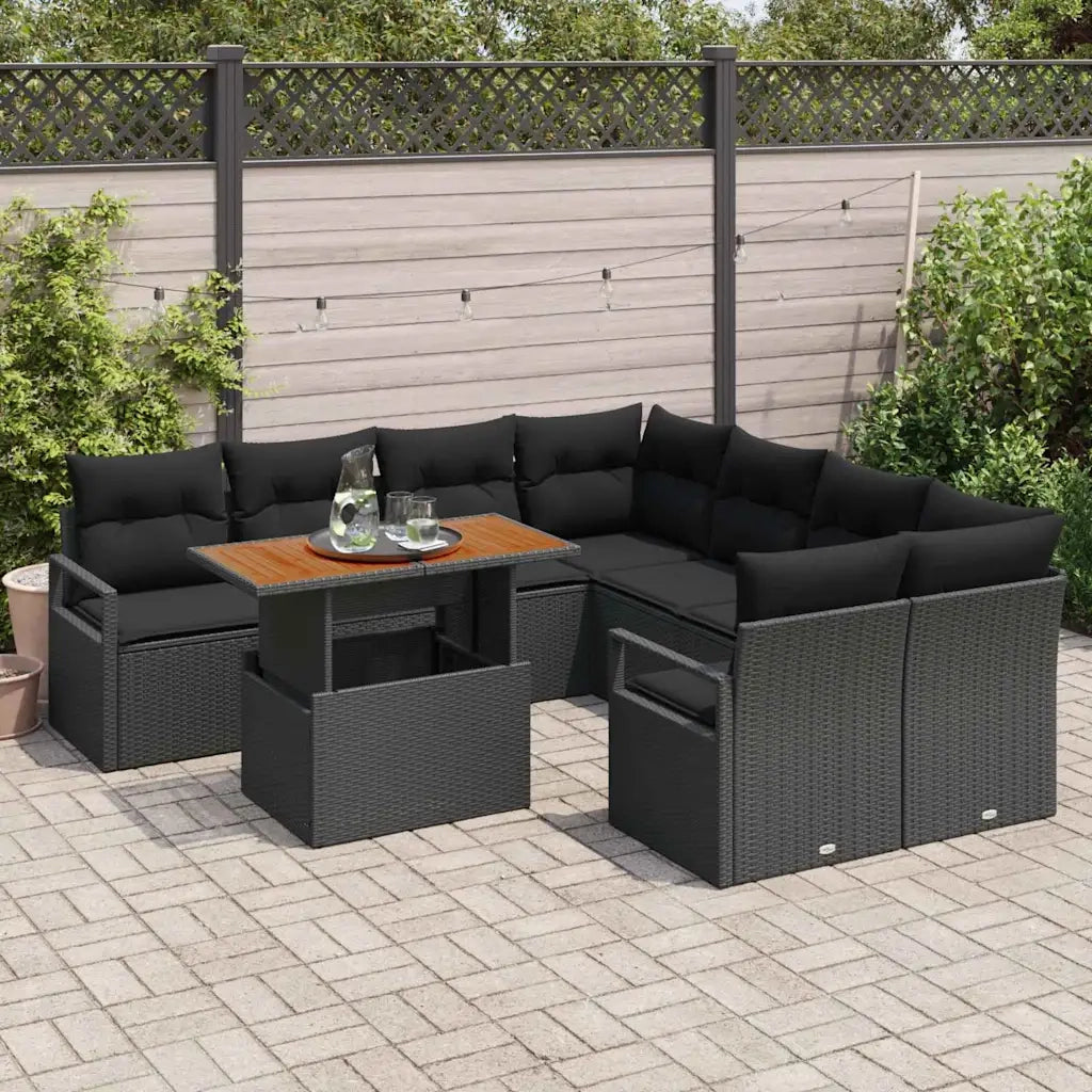 Set da Pranzo per Giardino con cuscino 9 pcs Nero e Marrone